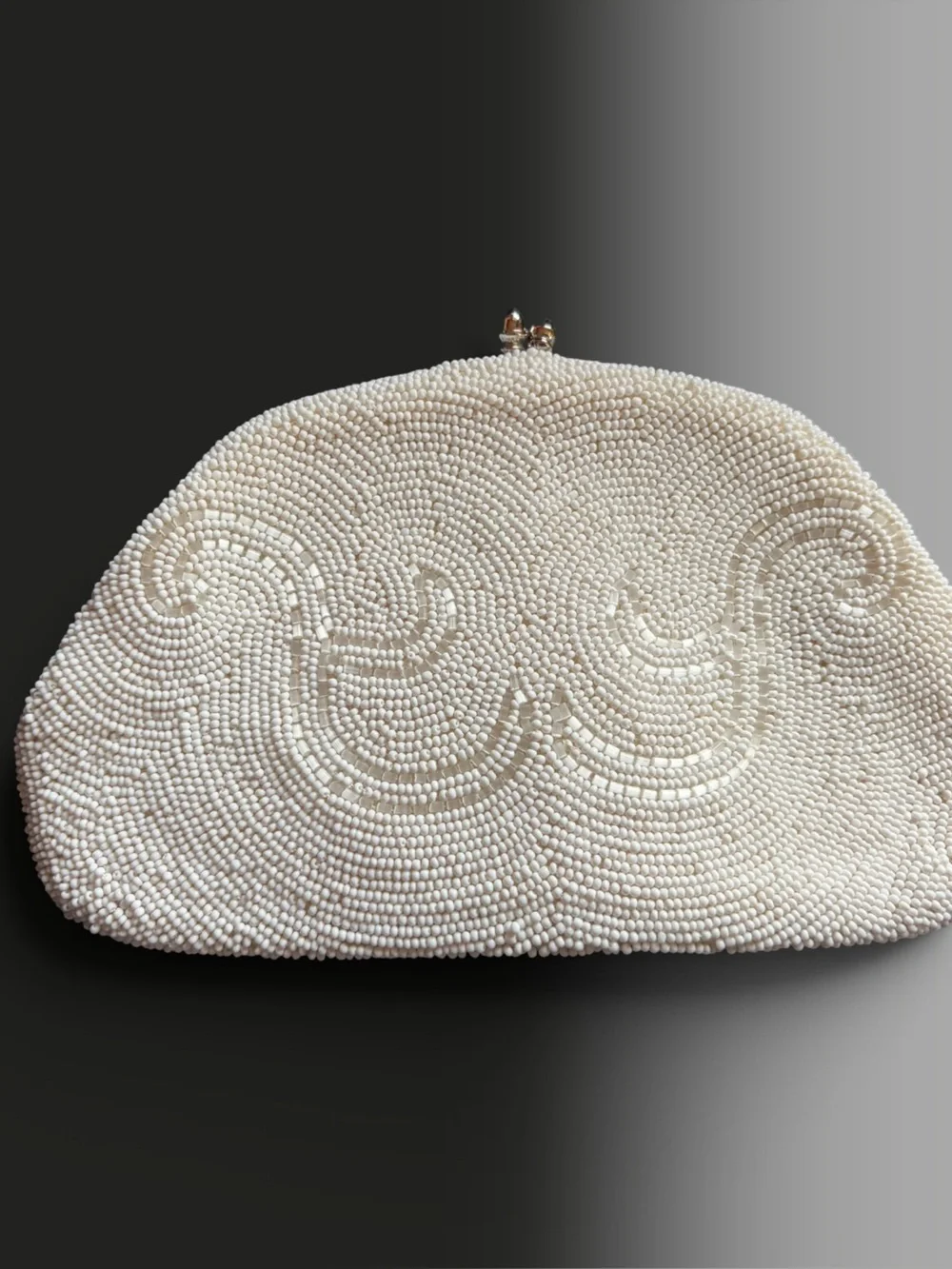 Vintage Walborg Hand Made Pearl-Embellished White Beaded Evening Clutch